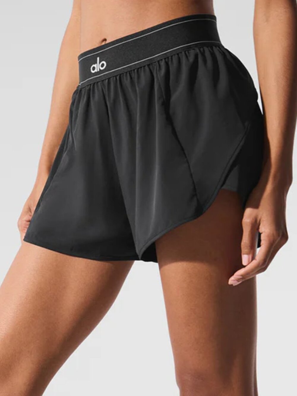 ALO Yoga MatchPoint Black Athletic Shorts with Elastic Logo Waistband - Picture 6 of 8